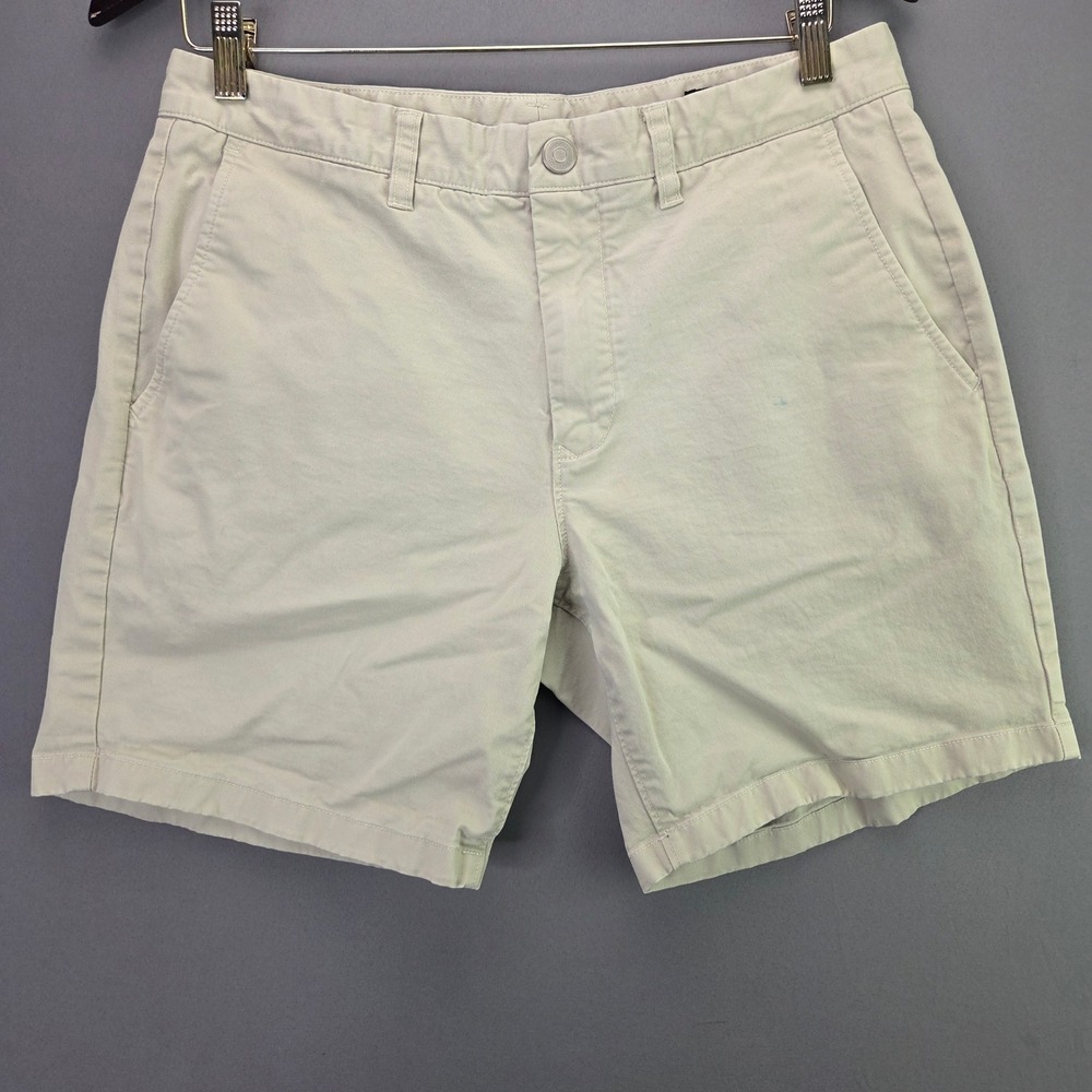 Bonobos Washed Chino Shorts 32 Khaki Tan 7" Inseam Stretch Cotton Flat Front